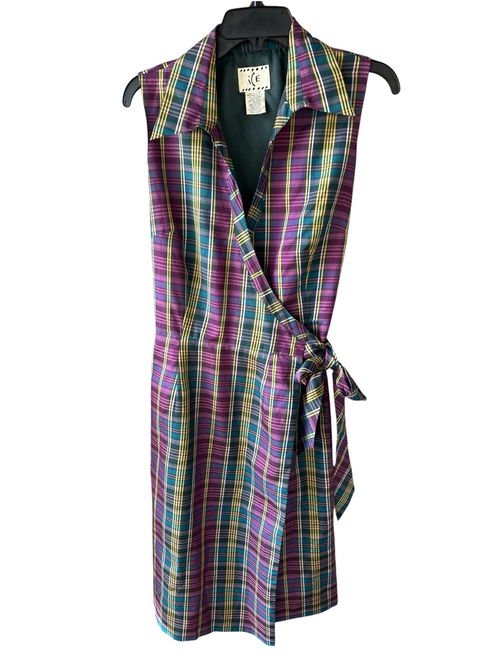 ICE Vintage Silk True Wrap Midi Purple Plaid Fall Sz 10